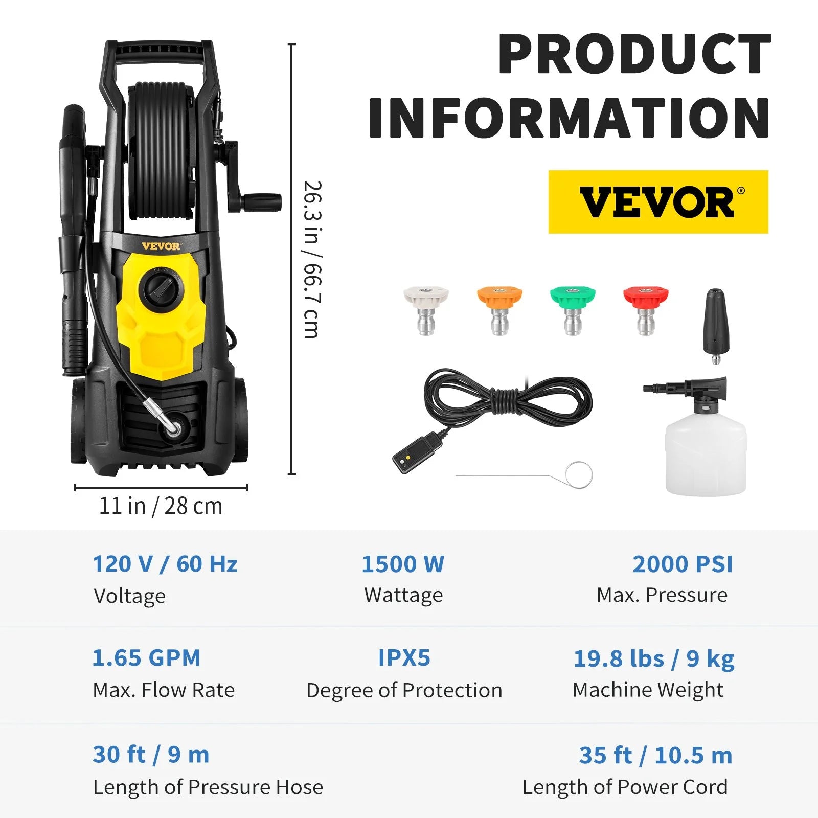 VEVOR Electric Pressure Washer, 2000 PSI